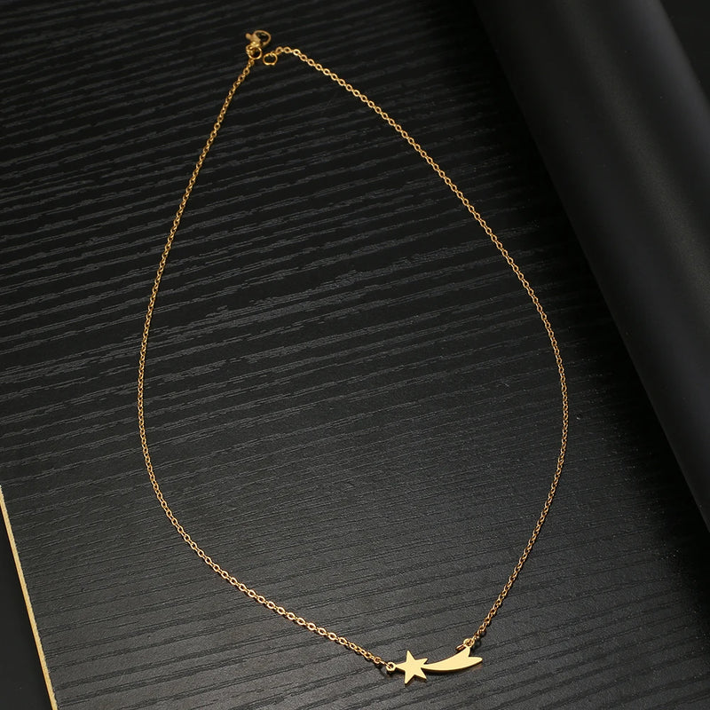 Stainless Steel Necklaces Simple Star Banner Pendant Choker Chain Fashion Necklace For Women Jewelry Friends Party Girls Gifts