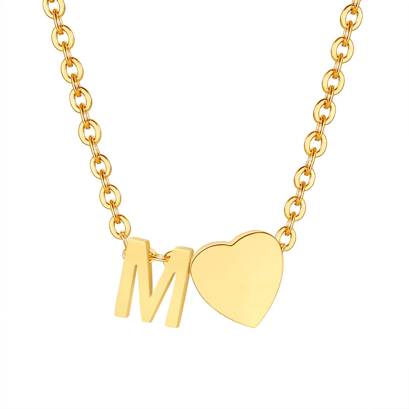 Vnox Heart Initial Necklaces for Women Girls. Tiny Heart Pendant, A-Z Letters Charm Collar, Love Heart Name Necklaces Gift