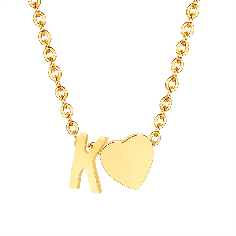 Vnox Heart Initial Necklaces for Women Girls. Tiny Heart Pendant, A-Z Letters Charm Collar, Love Heart Name Necklaces Gift
