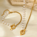 Stainless Steel Jewelry Set Fashion Elegant Design Splicing Pearl Chain Light Luxury OT Pendant Jewelry Set For Women Jewelry