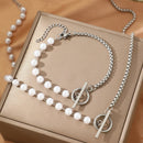 Stainless Steel Jewelry Set Fashion Elegant Design Splicing Pearl Chain Light Luxury OT Pendant Jewelry Set For Women Jewelry