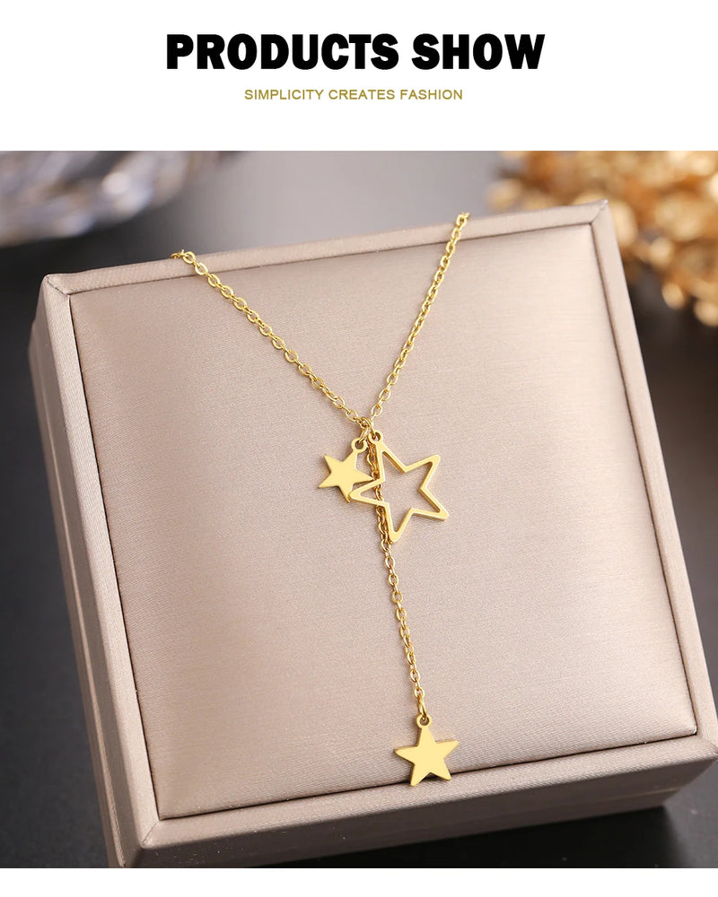 Stainless Steel Necklaces Exquisite Stars Tassel Pendants Temperament Chain Everyday Wear Necklace For Women Jewelry Party Gifts