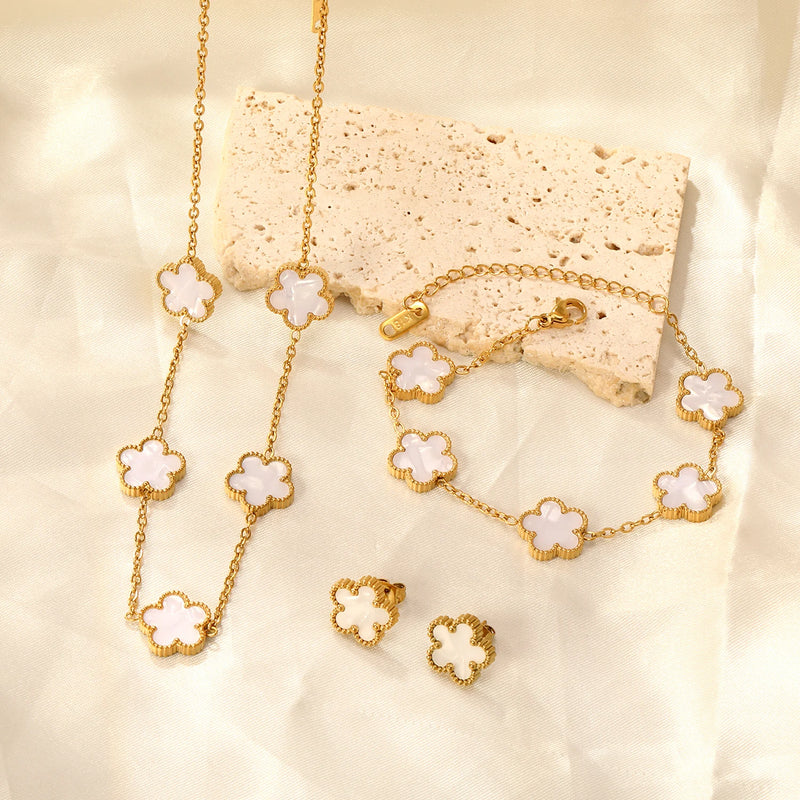 Chain Bracelet Set Flower Shaped Stainless Steel