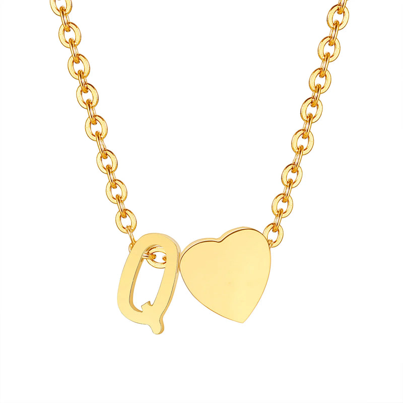 Vnox Heart Initial Necklaces for Women Girls. Tiny Heart Pendant, A-Z Letters Charm Collar, Love Heart Name Necklaces Gift