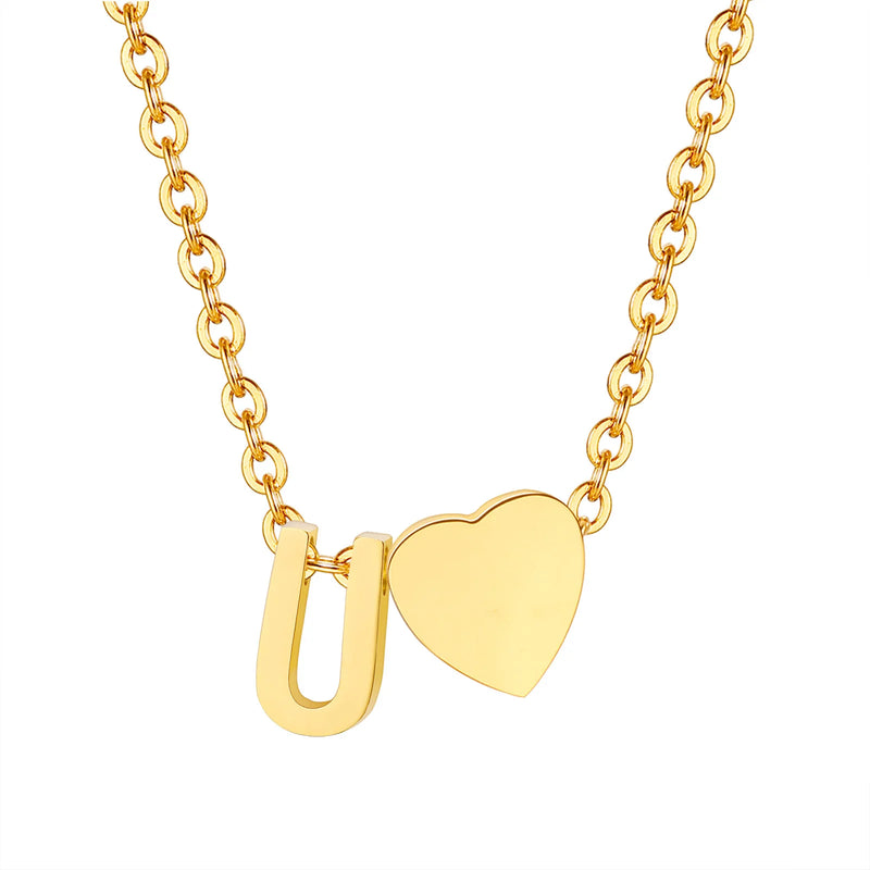 Vnox Heart Initial Necklaces for Women Girls. Tiny Heart Pendant, A-Z Letters Charm Collar, Love Heart Name Necklaces Gift