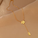 Stainless Steel Necklaces Exquisite Flower Leaves Pendants Aesthetic Sweater Chain Collar Fashion Necklace For Women Jewelry NEW