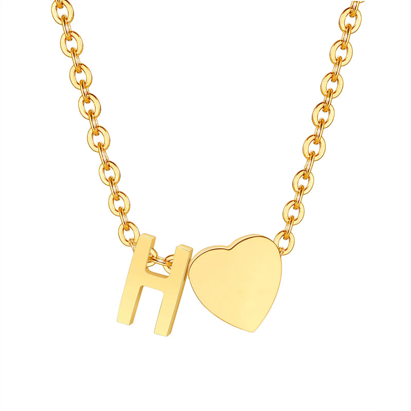 Vnox Heart Initial Necklaces for Women Girls. Tiny Heart Pendant, A-Z Letters Charm Collar, Love Heart Name Necklaces Gift