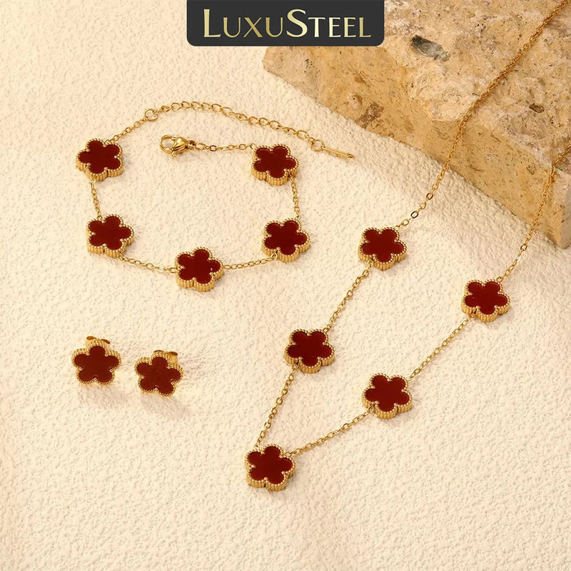 Chain Bracelet Set Flower Shaped Stainless Steel