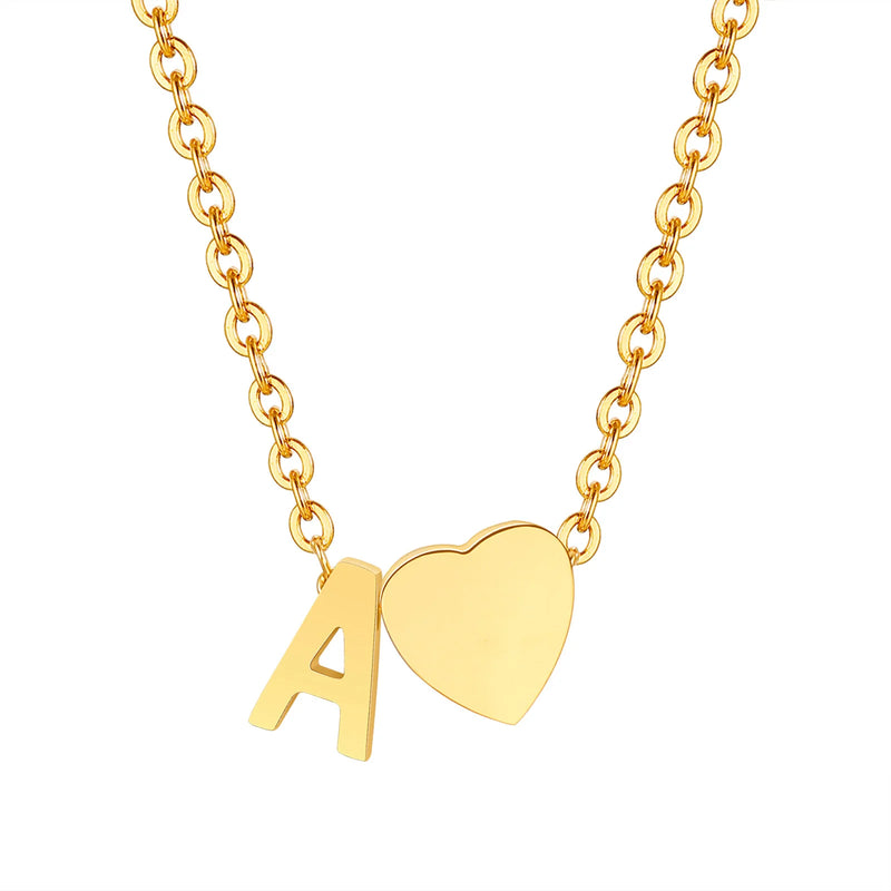 Vnox Heart Initial Necklaces for Women Girls. Tiny Heart Pendant, A-Z Letters Charm Collar, Love Heart Name Necklaces Gift