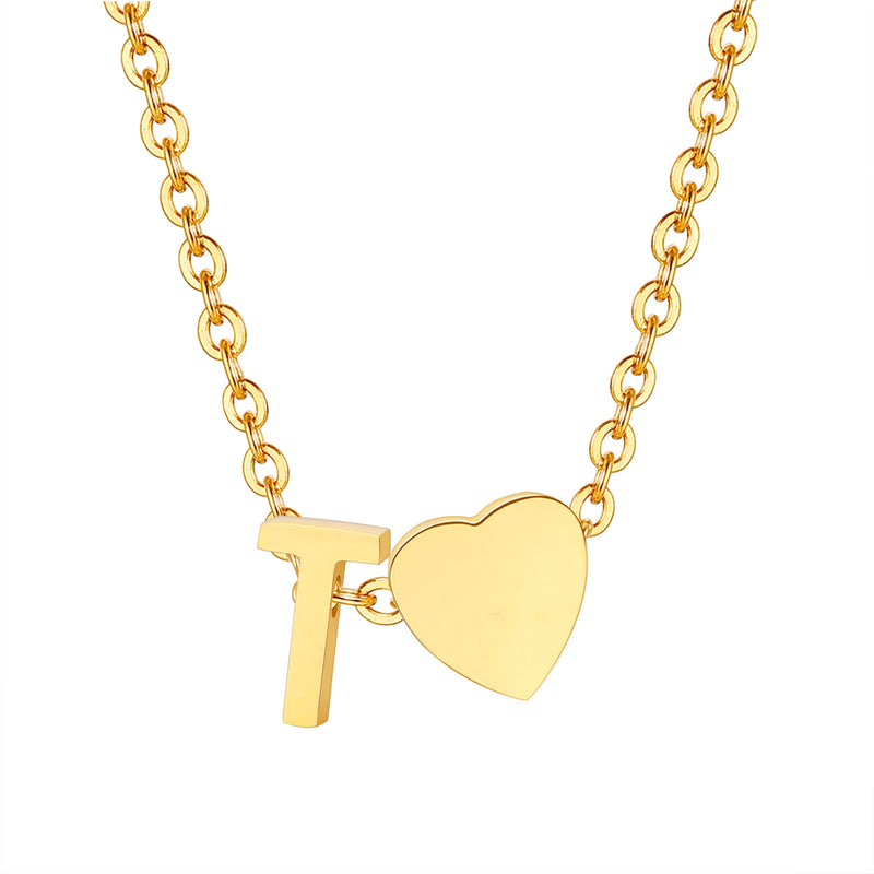 Vnox Heart Initial Necklaces for Women Girls. Tiny Heart Pendant, A-Z Letters Charm Collar, Love Heart Name Necklaces Gift