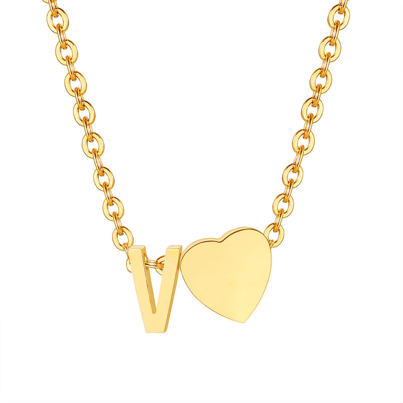 Vnox Heart Initial Necklaces for Women Girls. Tiny Heart Pendant, A-Z Letters Charm Collar, Love Heart Name Necklaces Gift