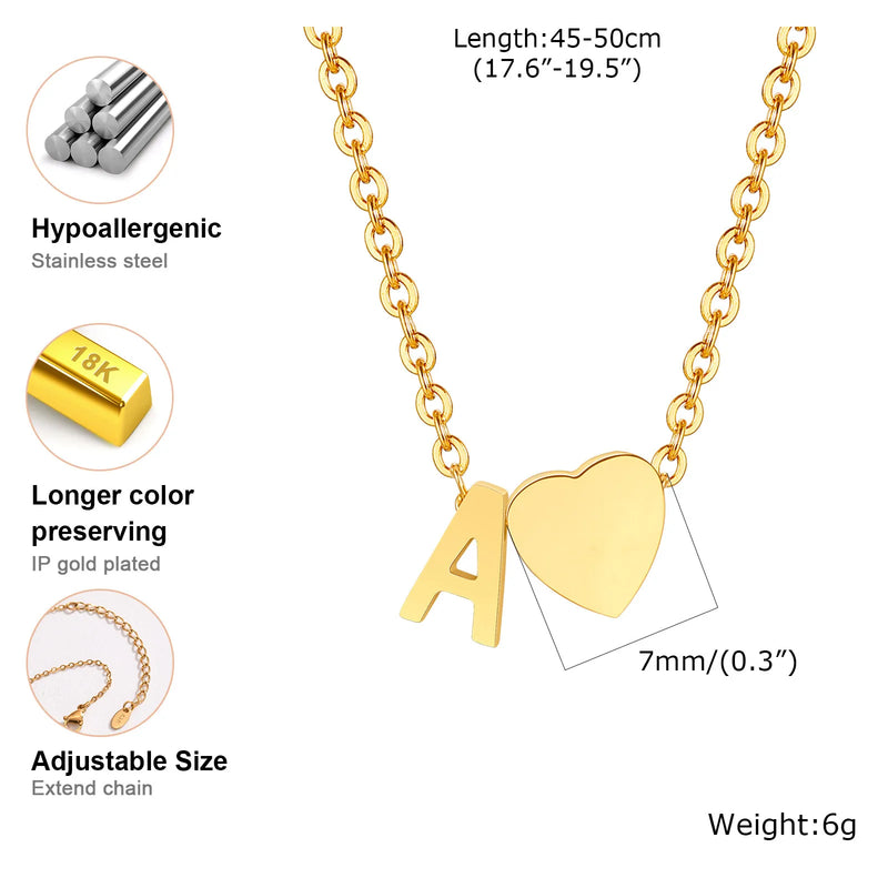 Vnox Heart Initial Necklaces for Women Girls. Tiny Heart Pendant, A-Z Letters Charm Collar, Love Heart Name Necklaces Gift