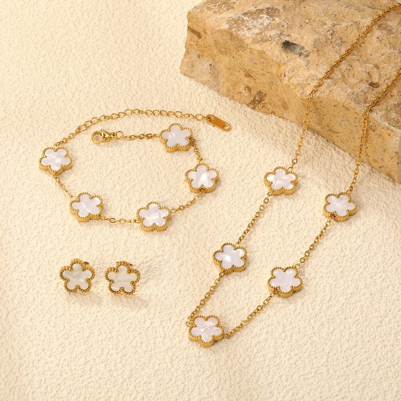 Chain Bracelet Set Flower Shaped Stainless Steel