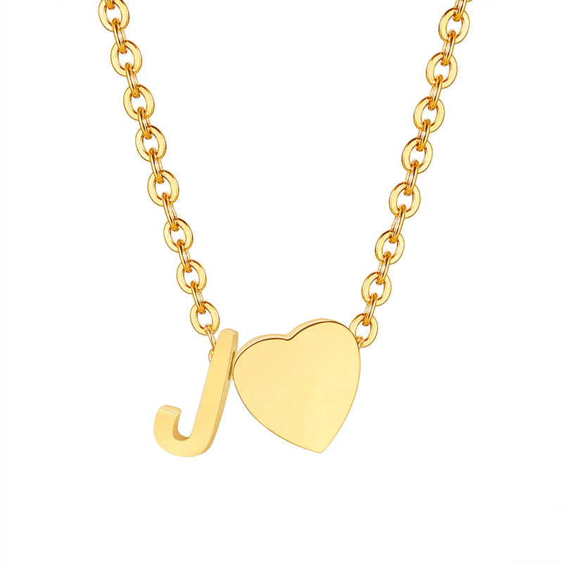 Vnox Heart Initial Necklaces for Women Girls. Tiny Heart Pendant, A-Z Letters Charm Collar, Love Heart Name Necklaces Gift