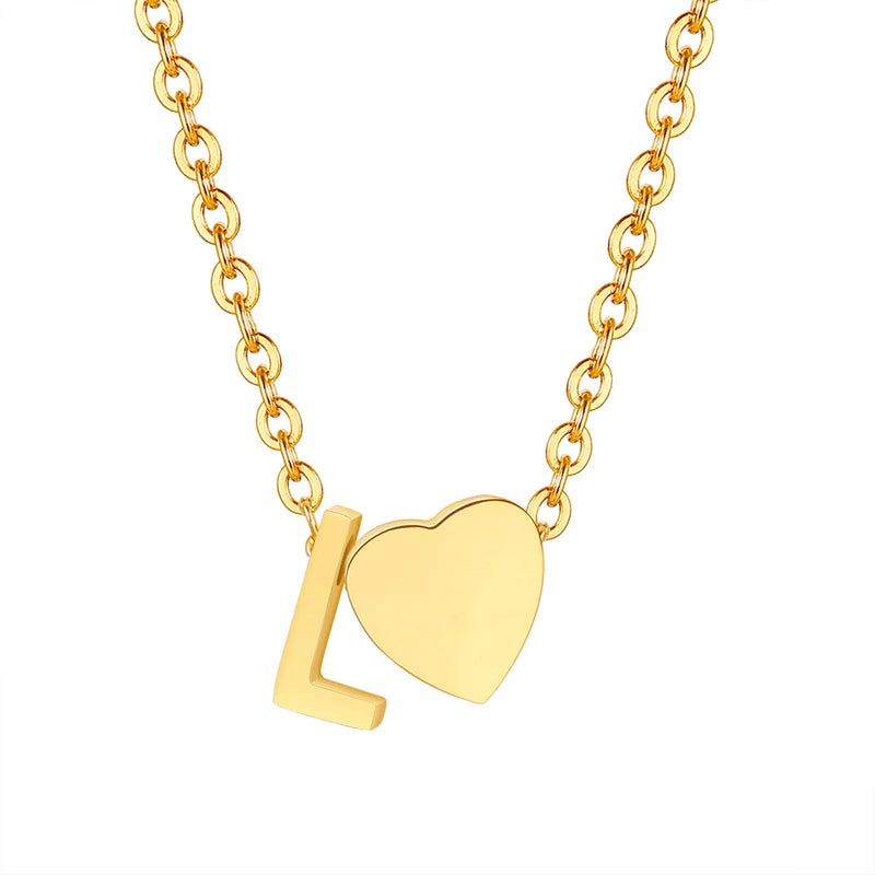 Vnox Heart Initial Necklaces for Women Girls. Tiny Heart Pendant, A-Z Letters Charm Collar, Love Heart Name Necklaces Gift
