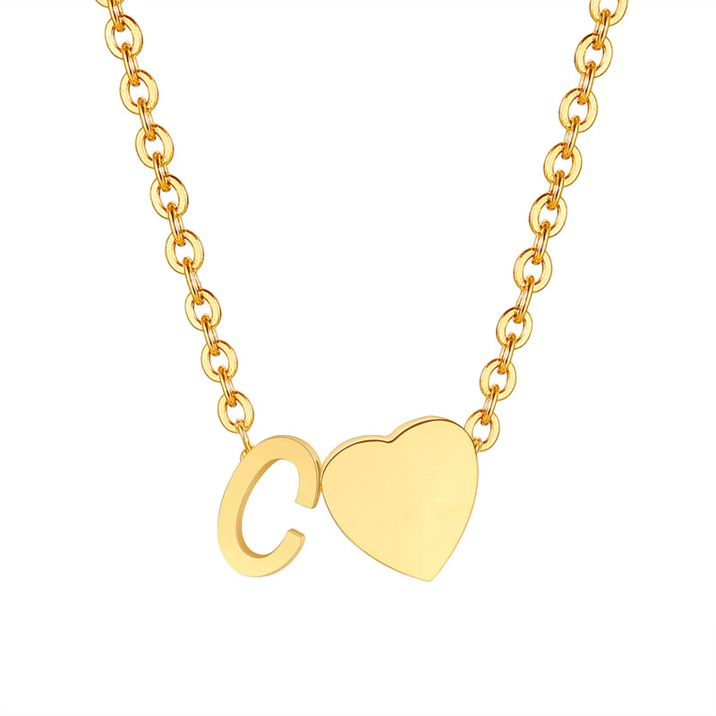 Vnox Heart Initial Necklaces for Women Girls. Tiny Heart Pendant, A-Z Letters Charm Collar, Love Heart Name Necklaces Gift
