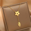 Stainless Steel Necklaces Exquisite Flower Leaves Pendants Aesthetic Sweater Chain Collar Fashion Necklace For Women Jewelry NEW