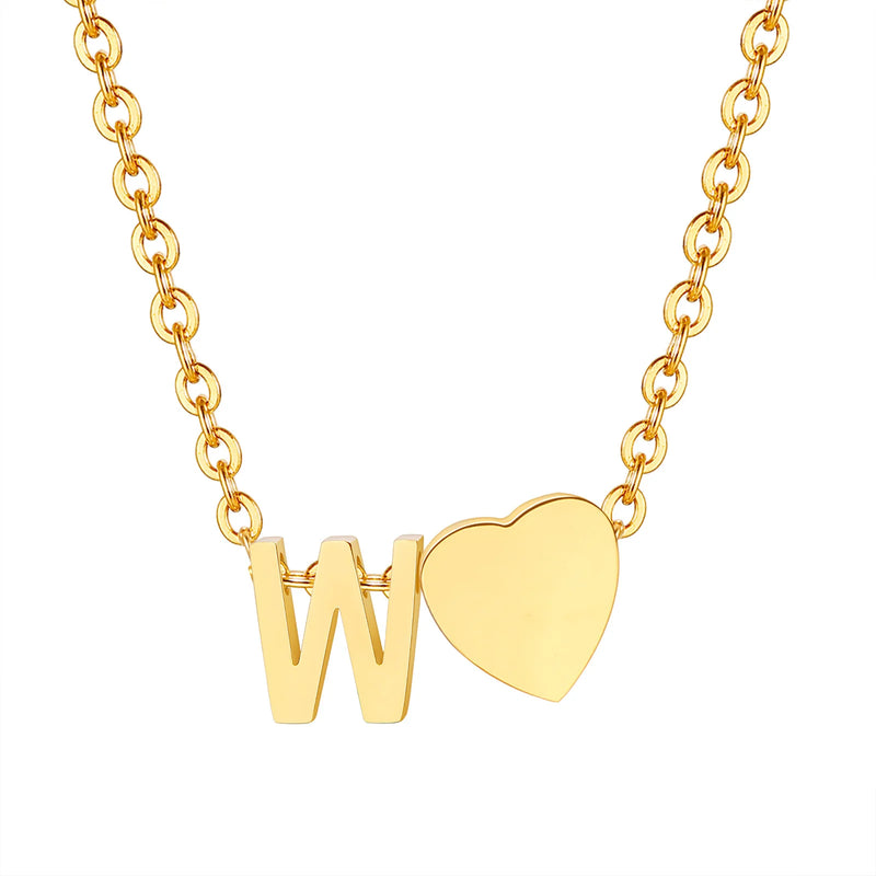 Vnox Heart Initial Necklaces for Women Girls. Tiny Heart Pendant, A-Z Letters Charm Collar, Love Heart Name Necklaces Gift