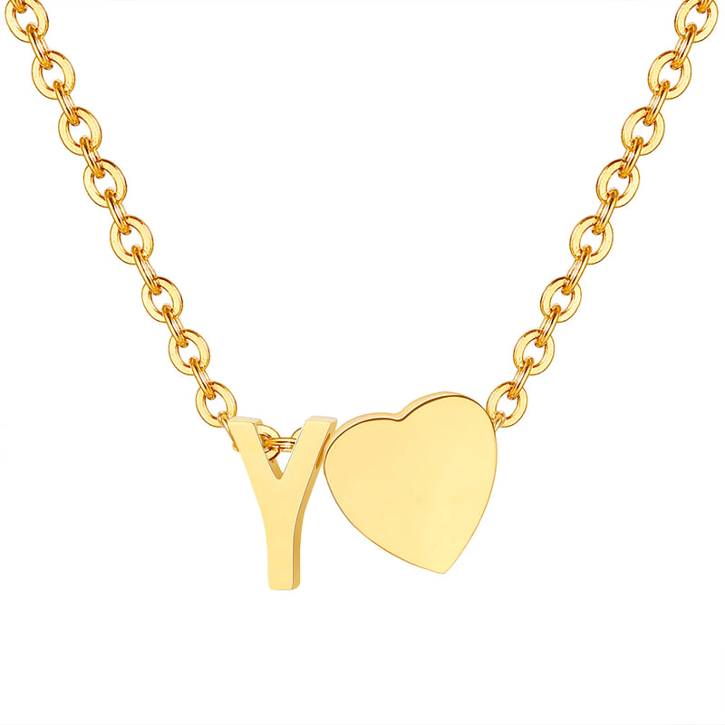 Vnox Heart Initial Necklaces for Women Girls. Tiny Heart Pendant, A-Z Letters Charm Collar, Love Heart Name Necklaces Gift