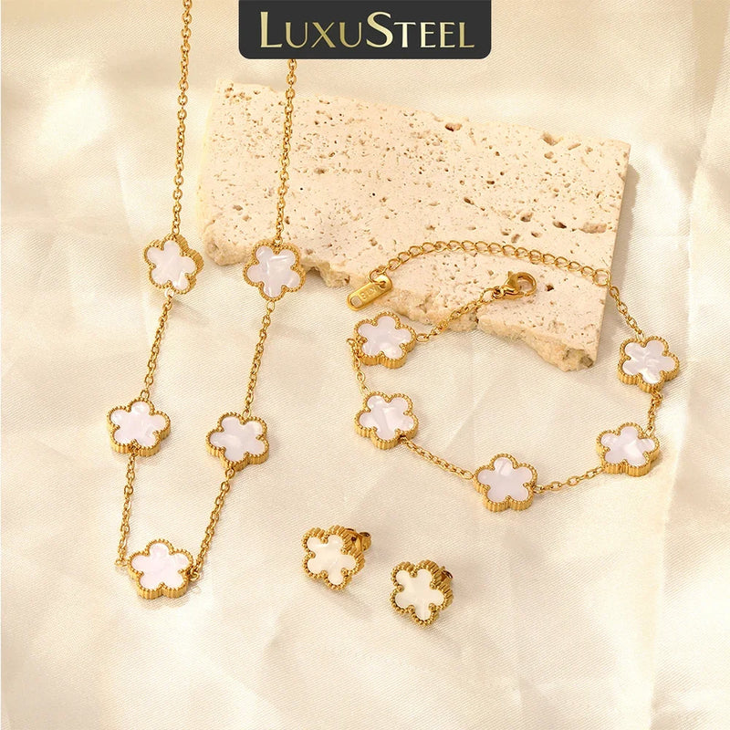 Chain Bracelet Set Flower Shaped Stainless Steel