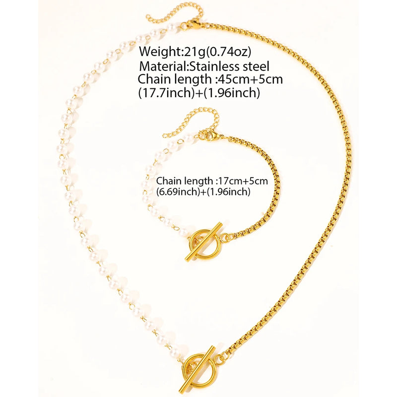 Stainless Steel Jewelry Set Fashion Elegant Design Splicing Pearl Chain Light Luxury OT Pendant Jewelry Set For Women Jewelry
