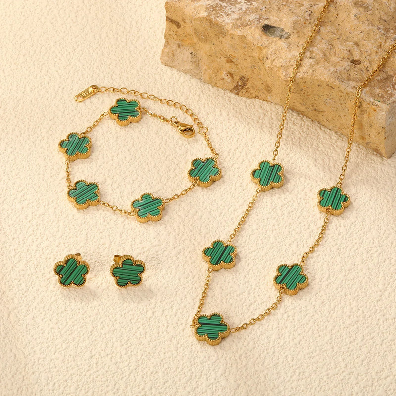 Chain Bracelet Set Flower Shaped Stainless Steel